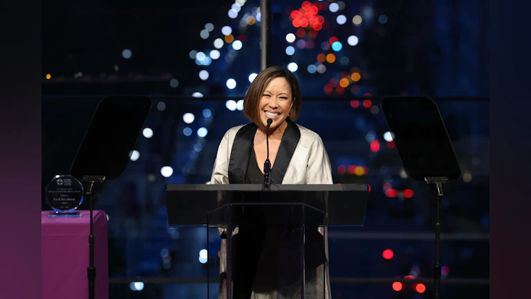 2025 Lifesavers Gala Host Cindy Hsu delivering an address the night of the event.