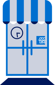 An illustration of a storefront that welcomes American Express Cards